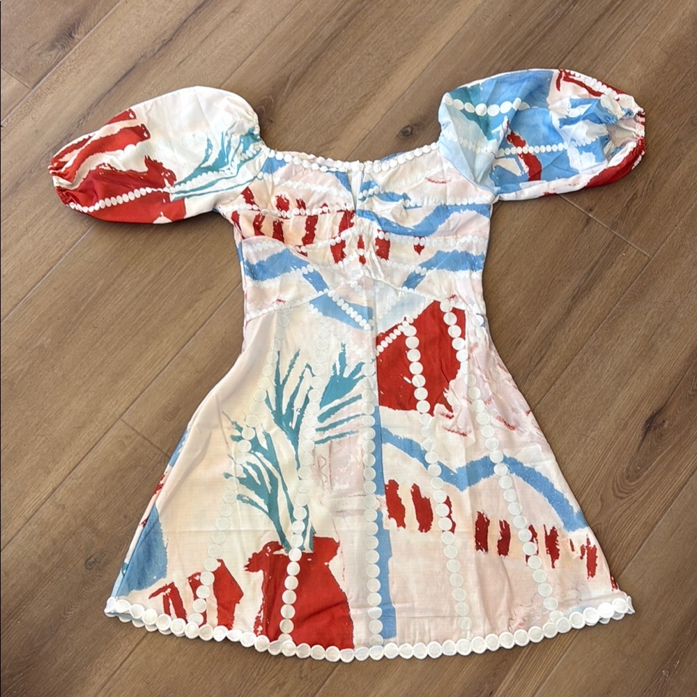 Never worn Brand New Colorful Off-Shoulder Dress with Puff Sleeves Small
